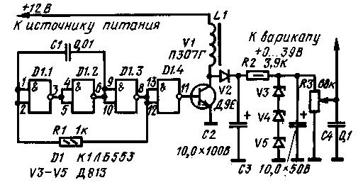 Voltage converter to power the varicap