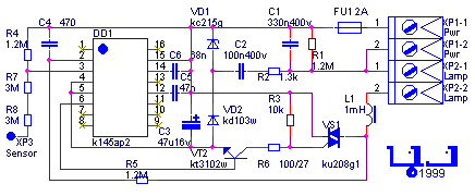 Регулятор мощности на микросхеме K145AP2. Схема