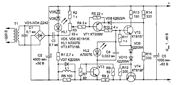 Zasilacz stabilizowany, schemat obwodu zasilania