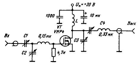 Практичні схеми вузькосмугових підсилювачів потужності на польових транзисторах