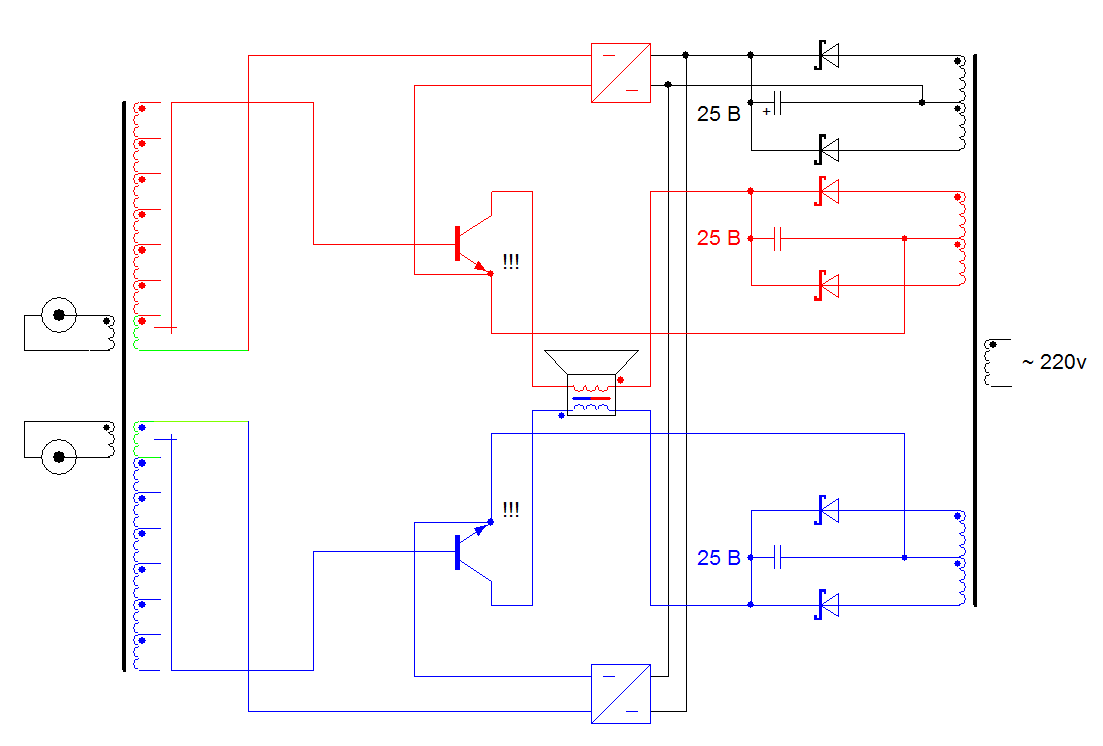 Токовый цирклотрон на двух транзисторах, Схема