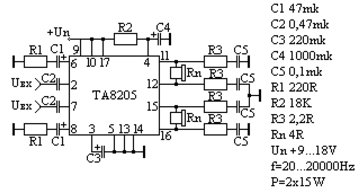 Усилитель низкой частоты на микросхеме TA8205