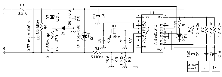 Сенсорный выключатель на микросхеме AT90S2313