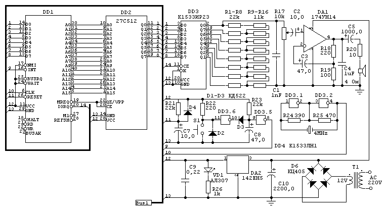 Музыкальный звонок, который умеет все на базе микропроцессора Z80. Схема музыкального звонка