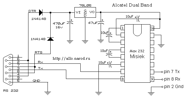 Схема, распиновка (распайка) кабеля Alcatel Dual Band