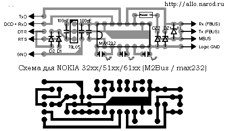 Печатная плата для кабеля NOKIA 32xx/51xx/61xx (M2Bus/max232)
