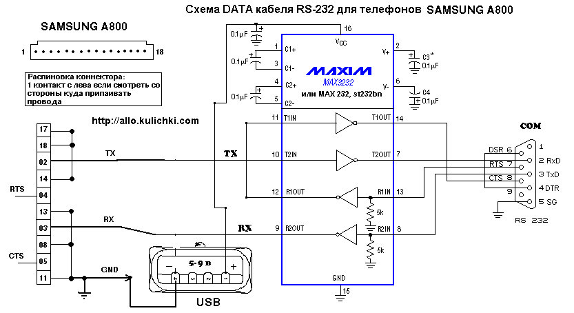 Схема, распиновка (распайка) кабеля Samsung A800