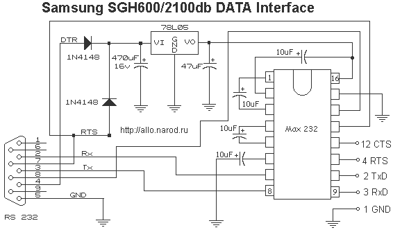 Схема, распиновка (распайка) кабеля Samsung SGH-600, 2100db