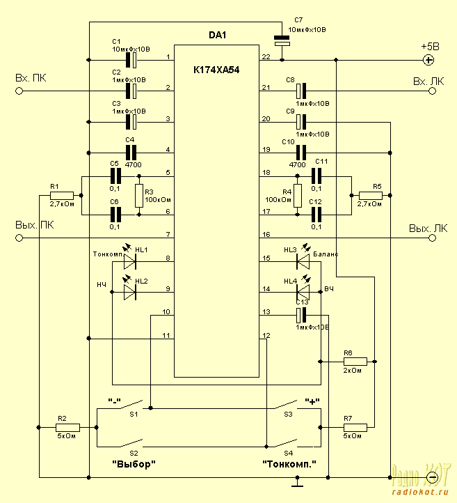 Электронный регулятор громкости и тембра на микросхеме К174ХА54